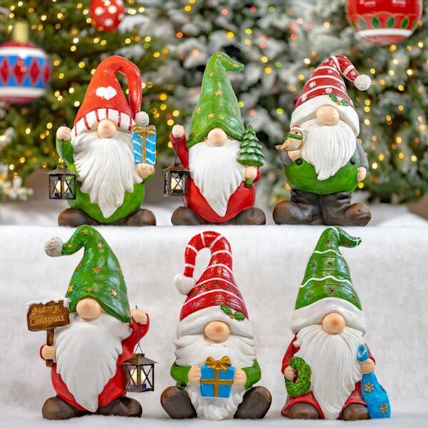 Christmas Garden Gnomes Set of Six Statues